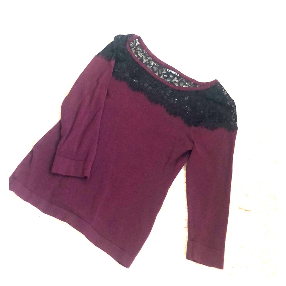 Maroon sweater with black lace